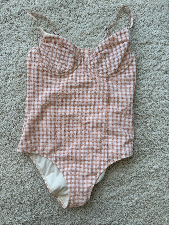 Rylee + Cru Other - Rylee + Cru Peach and White Gingham One-Piece
